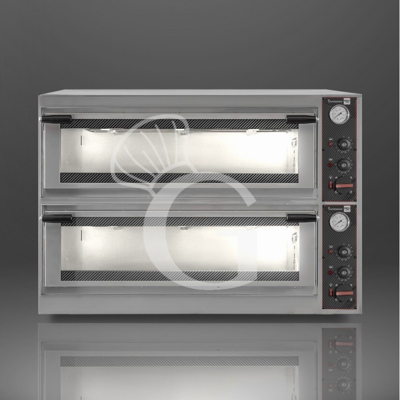 Horno eléctrico puerta de cristal para 8 bandejas 600x400 o 12 pizzas Ø 400 mm 2 cámaras con control mecánico