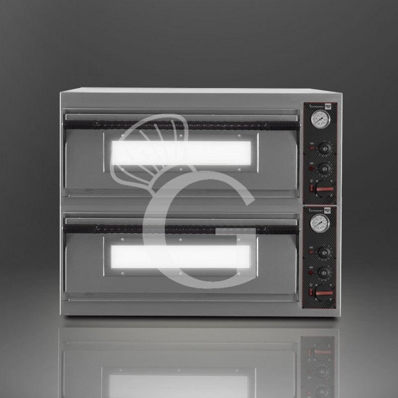 Horno eléctrico con 2 cámaras control mecánico para 6+6 pizzas de 350 mm de diámetro