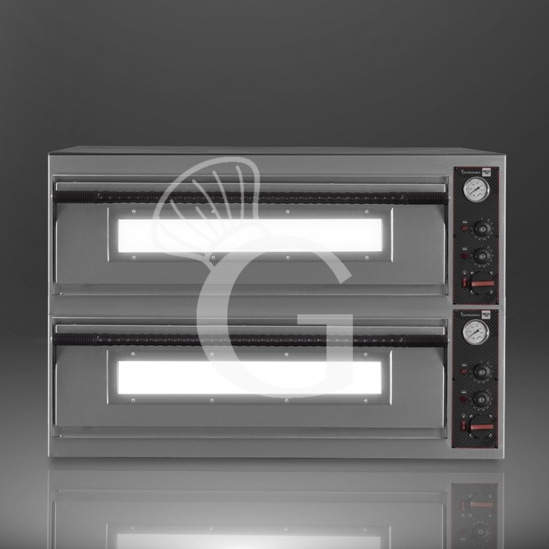 Horno eléctrico con 2 cámaras control mecánico para 6+6 pizzas de 350 mm de diámetro