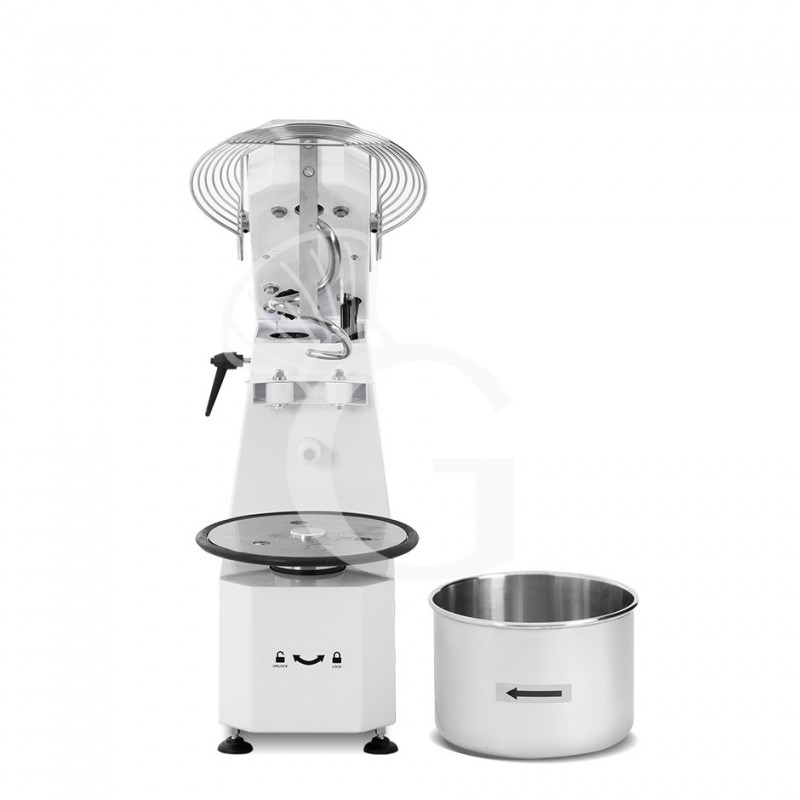 Amasadora de espiral monofásica con cabezal elevable y cuba extraible mandos digitales - capacidad 16 LT