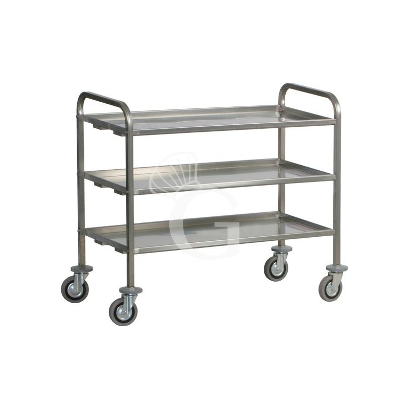 Carro de servicio de acero inoxidable 3 estantes para transporte pesado L 1120 mm x P 670 mm x A 980 mm