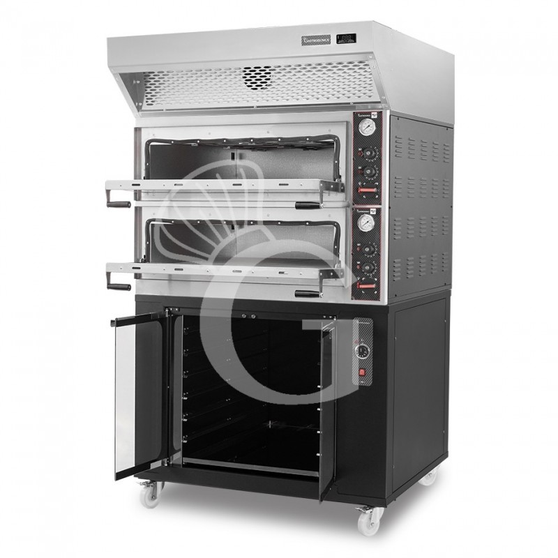 Horno eléctrico mecánico  puerta cristal 4 bandejas 60x40 o 4+4 pizzas Ø 40cm  campana condensación  cámara de fermentación