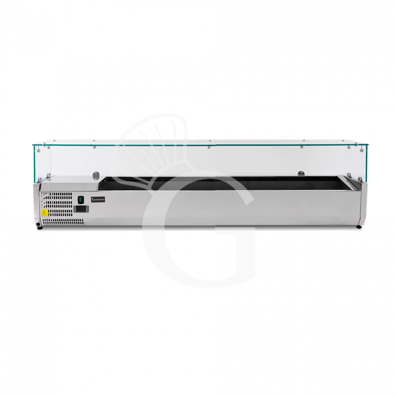 Vitrina Refrigerada horizontal con motor a la izquierda, Longitud 1200 mm, Capacidad 3 Cubetas GN1/3 + 1 Cubeta GN1/2