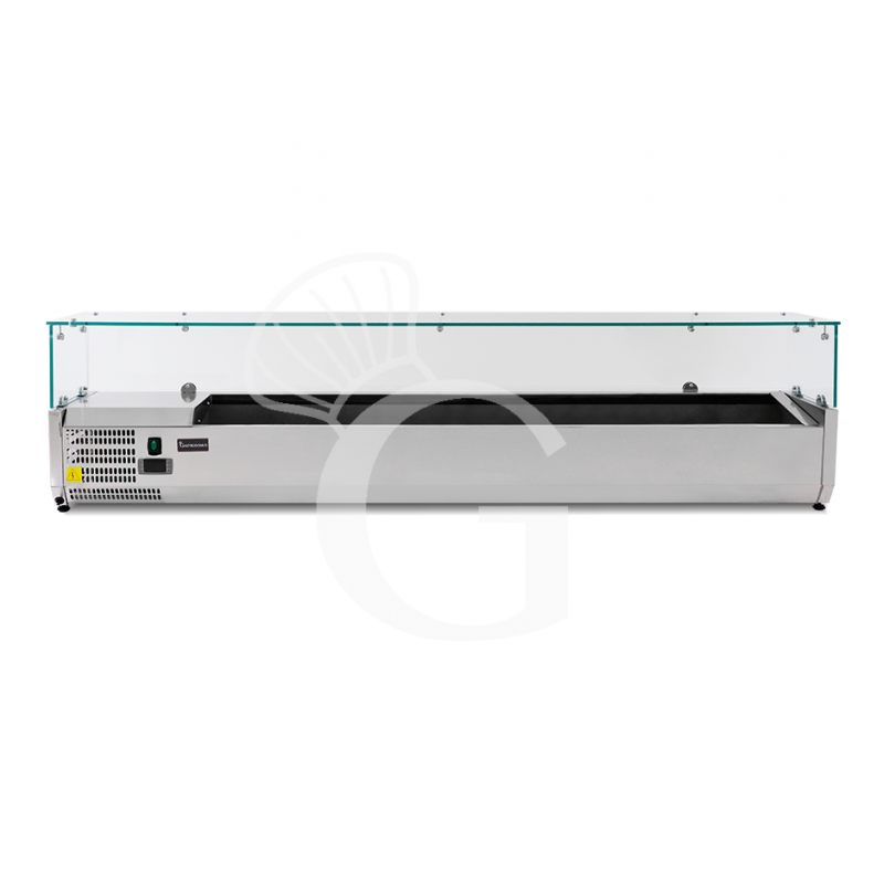 Vitrina Refrigerada horizontal con motor a la izquierda, longitud 1400 mm, Capacidad 4 Cubetas GN1/3 + 1 Cubeta GN1/2