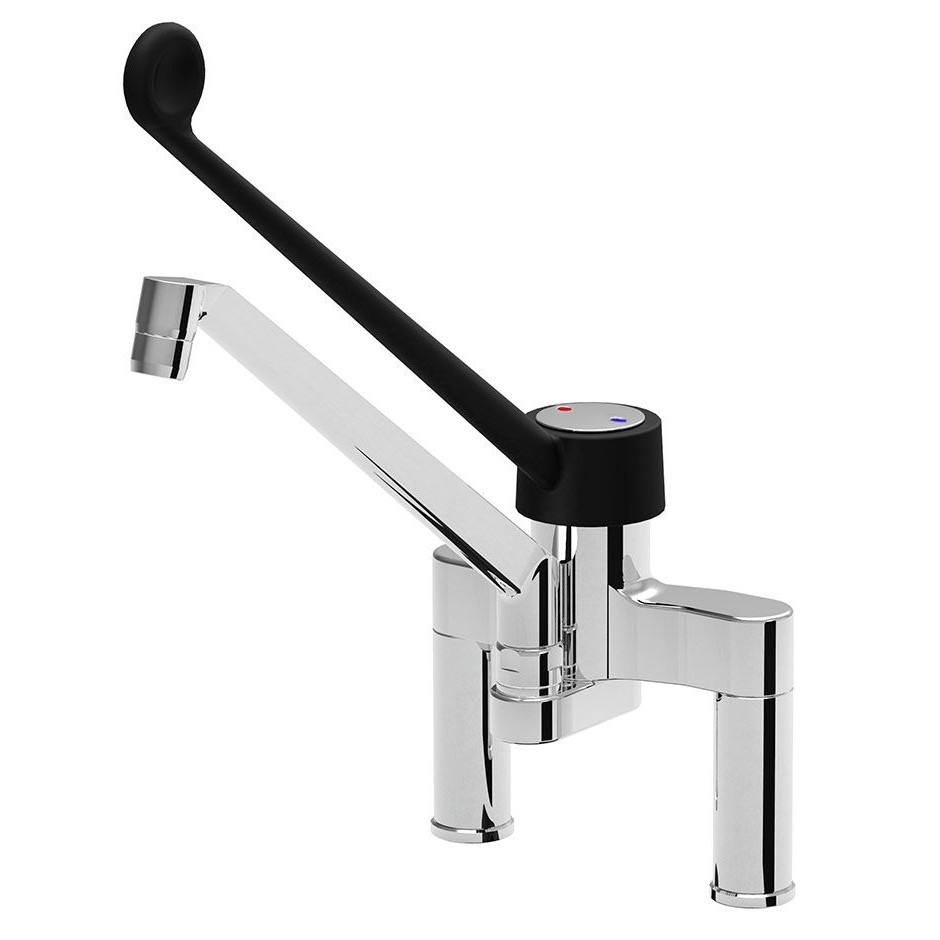 Grifo mezclador biforo monomando con caño articulado