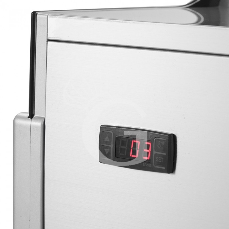 Expositor refrigerado ventilado de sobremesa con exterior negro e inox – 175 L – +2 °C / +12 °C – luz interna LED