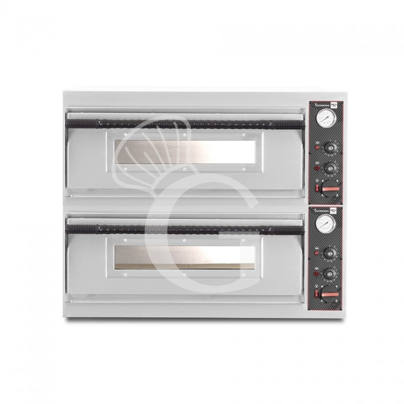 Horno eléctrico con 2 cámaras control mecánico para 4+4 pizzas de 320 mm de diámetro