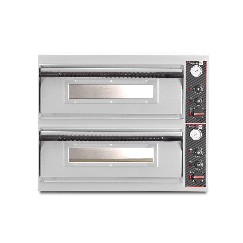 Horno eléctrico con 2 cámaras control mecánico para 4+4 pizzas de 320 mm de diámetro