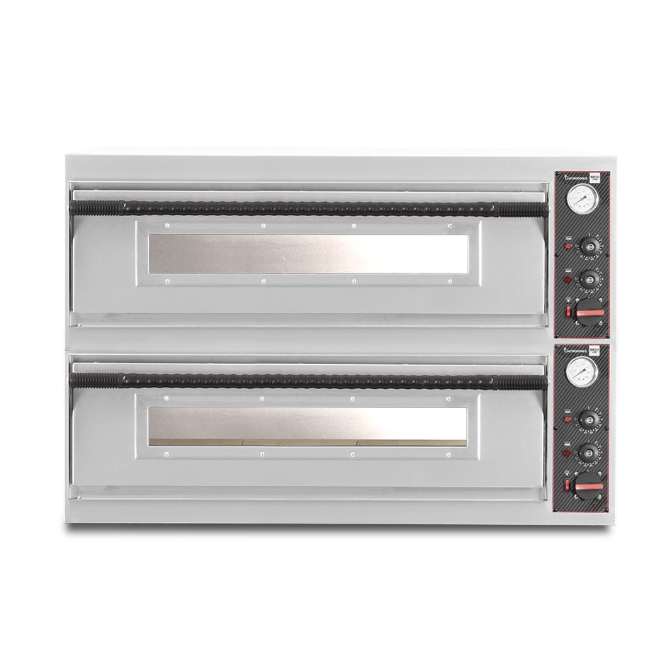 Horno eléctrico con 2 cámaras control mecánico para 9+9 pizzas de 350 mm de diámetro