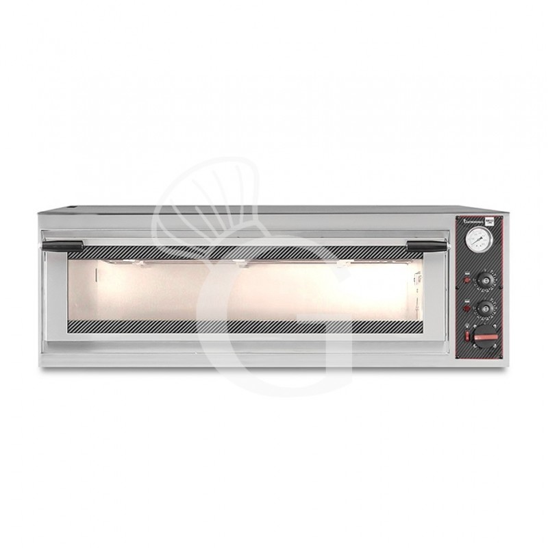Horno eléctrico puerta de cristal para 5 bandejas 600x400 o 9 pizzas Ø 350mm 1 cámara con control mecánico Horno eléctrico puerta de cristal para 5 bandejas 600x400 o 9 pizzas Ø 350mm 1 cámara con control mecánico