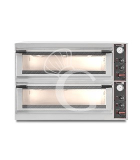 Horno eléctrico puerta de cristal para 4 bandejas 600x400 o 8 pizzas Ø 400mm 2 cámaras con control mecánico