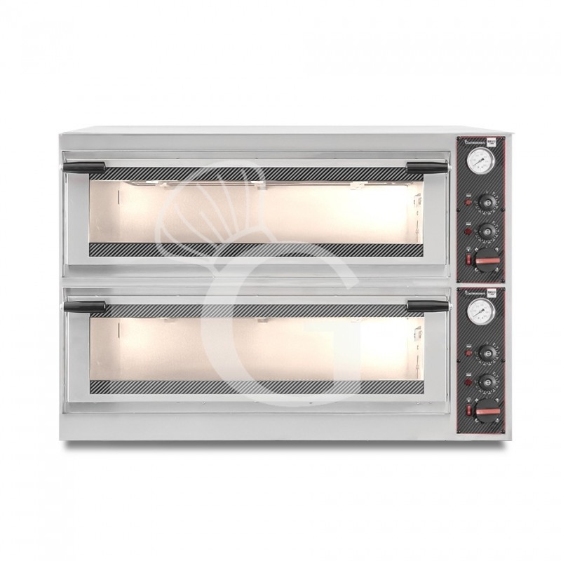 Horno eléctrico puerta de cristal para 4 bandejas 600x400 o 8 pizzas Ø 400mm 2 cámaras con control mecánico