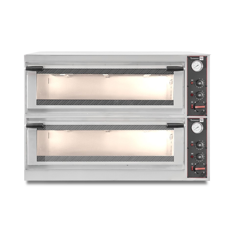 Horno eléctrico puerta de cristal para 4 bandejas 600x400 o 8 pizzas Ø 400mm 2 cámaras con control mecánico
