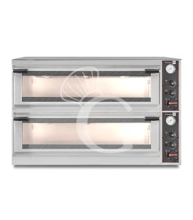 Horno eléctrico puerta de cristal para 8 bandejas 600x400 o 12 pizzas Ø 400mm 2 cámaras con control mecánico