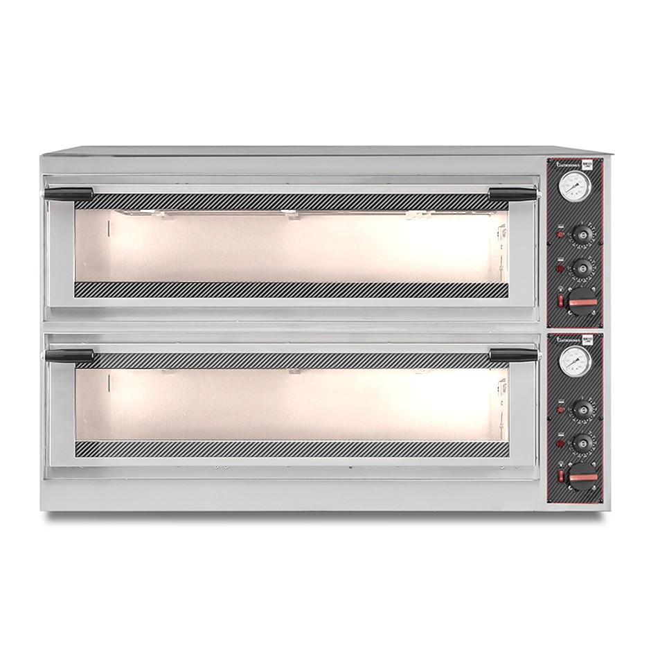 Horno eléctrico puerta de cristal para 8 bandejas 600x400 o 12 pizzas Ø 400mm 2 cámaras con control mecánico