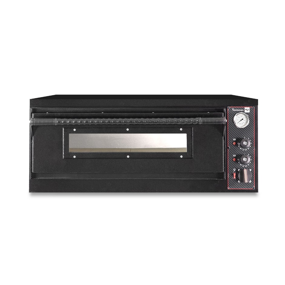 Horno eléctrico 4 pizzas de diámetro 350 mm 1 cámara control mecánico 6 Kw con diseño negro