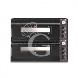 Horno eléctrico 4+4 pizzas de diámetro 350 mm 2 cámaras control mecánico 6 Kw con diseño negro