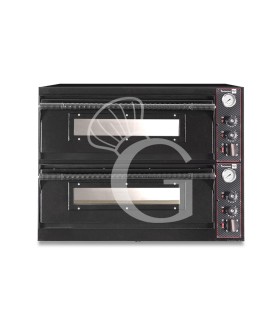 Horno eléctrico 6+6 pizzas de diámetro 350 mm 2 cámaras control mecánico 18 Kw con diseño negro
