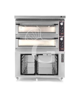 Horno eléctrico mecánico puerta con cristal 8 bandejas 600x400 o 6+6 pizzas Ø 400mm con campana  y cámara de fermentación inox