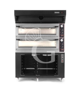 Horno eléctrico mecánico puerta con cristal 8 bandejas 600x400 o 6+6 pizzas Ø400mm campana de condensación y cámara fermentación