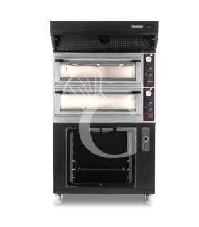 Horno eléctrico mecánico puerta  cristal 4 bandejas 60x40 o 4+4 pizzas Ø 40cm campana  condensación y cámara fermentación negras