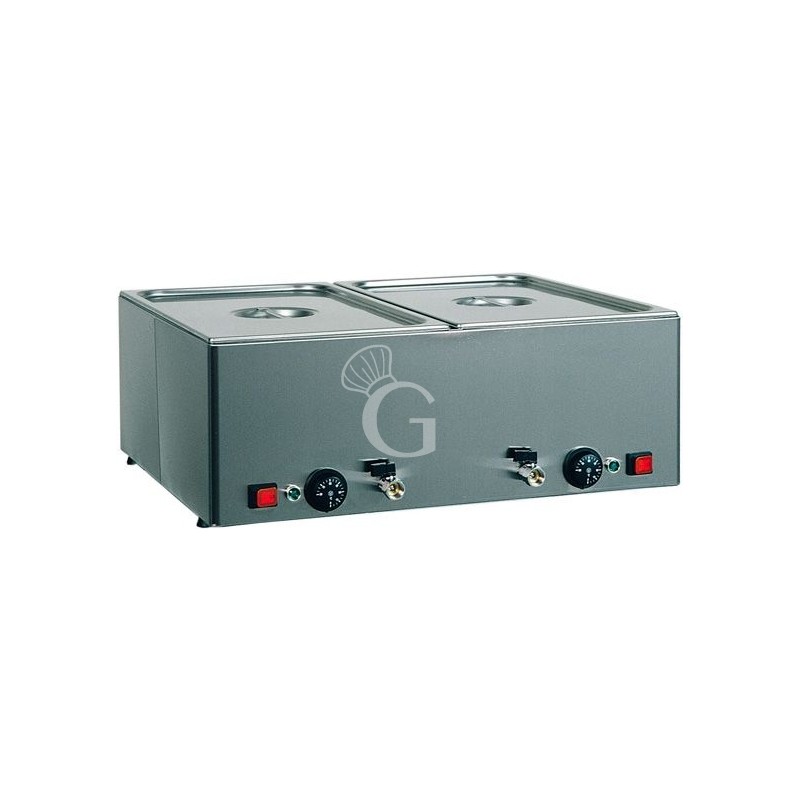 Baño María 2 cubetas GN1/1 L 660 mm x P 540 mm x A 220 mm 1200 W + 1200 W temperatura diferenciada grifo de desagüe