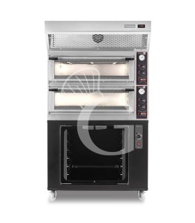 Horno eléctrico mecánico  puerta cristal 4 bandejas 60x40 o 4+4 pizzas Ø 40cm  campana condensación  cámara de fermentación