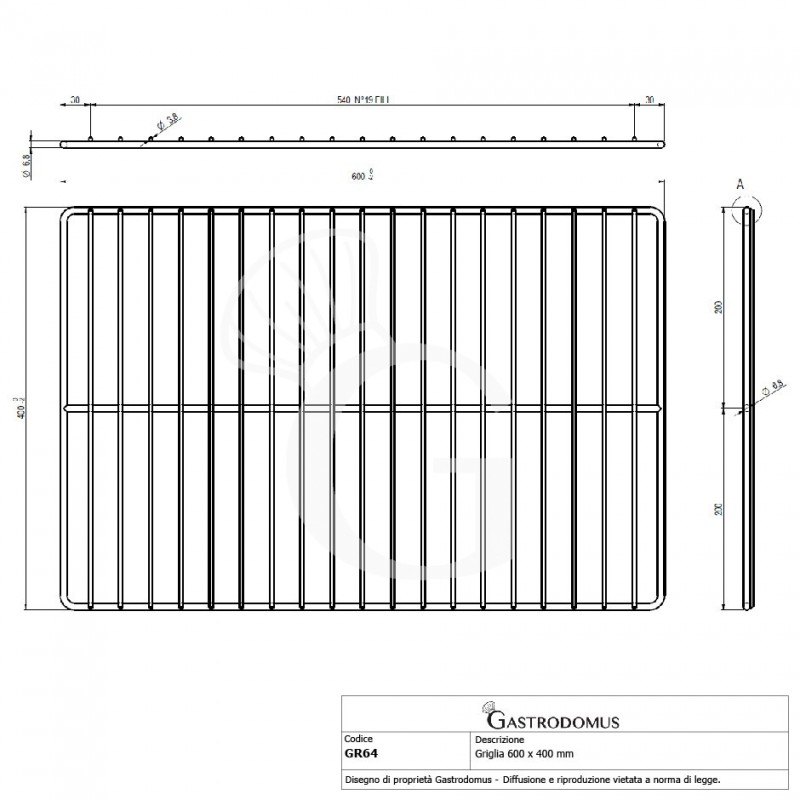 Rejilla para horno de pastelería 600 mm x 400 mm