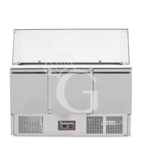 Mesa fría para ensaladas 3 Puertas 4 Cubetas GN1/1 con Vidrio curvado