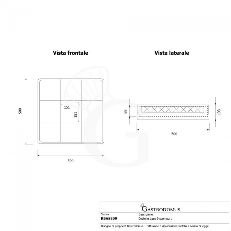 Cesto base 9 compartimientos gris H 103 mm, diámetro vaso 150 mm