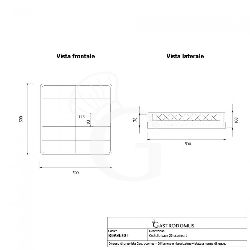 Cesto base 20 compartimientos gris h 103 mm, diámetro taza 93 mm