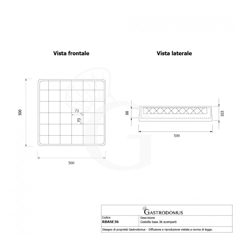 Cesto base 36 compartimientos gris h 103 mm, diámetro vaso 73 mm