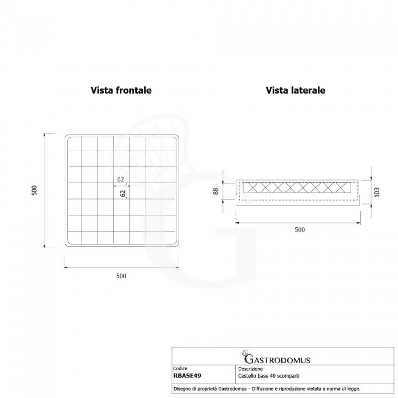 Cesto base 49 compartimientos gris h 103 mm, diámetro vaso 62 mm