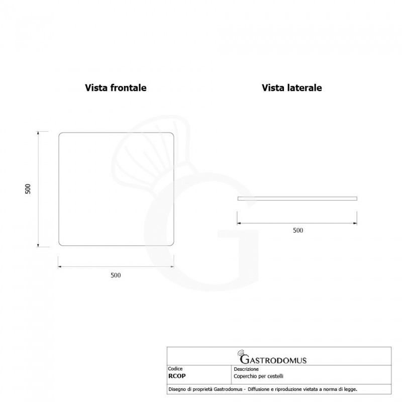 Tapa standard para cestos azules 500 mm x 500 mm