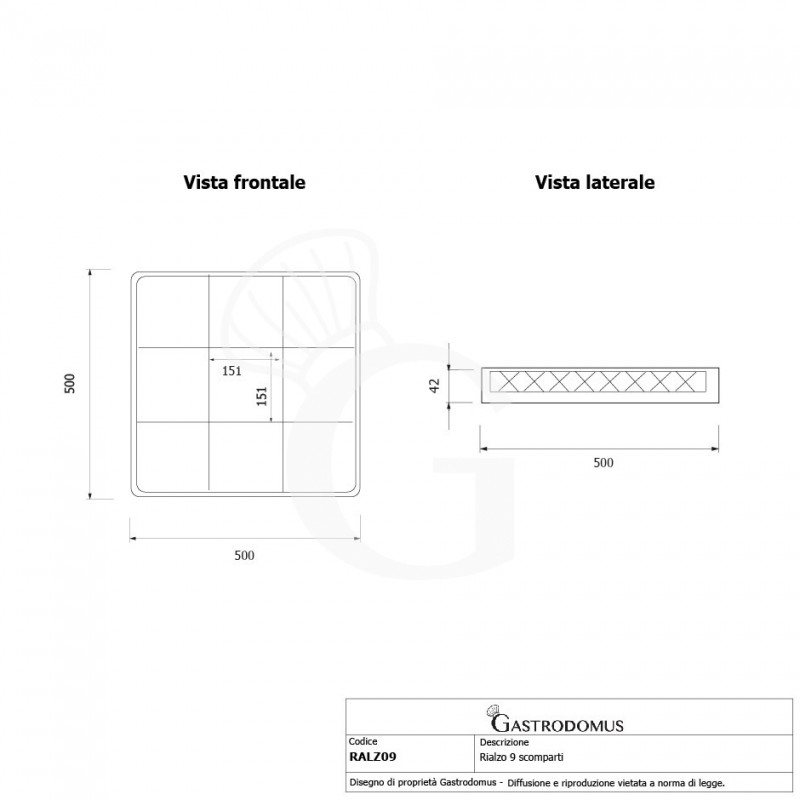 Elevador 9 compartimientos para cesto color azul H 42 mm