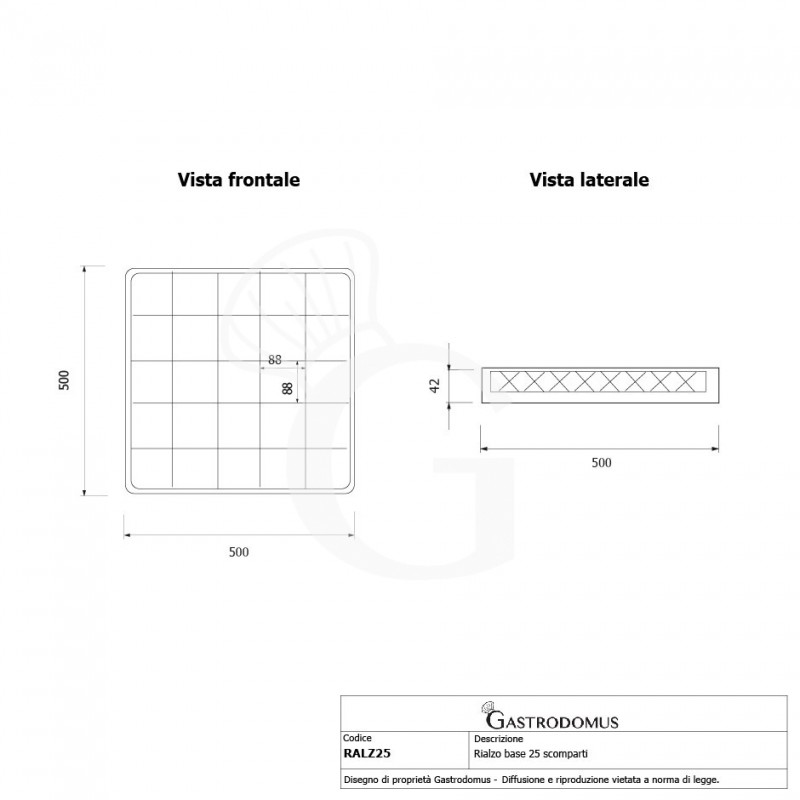Elevador 25 compartimientos para cesto color azul H 42 mm