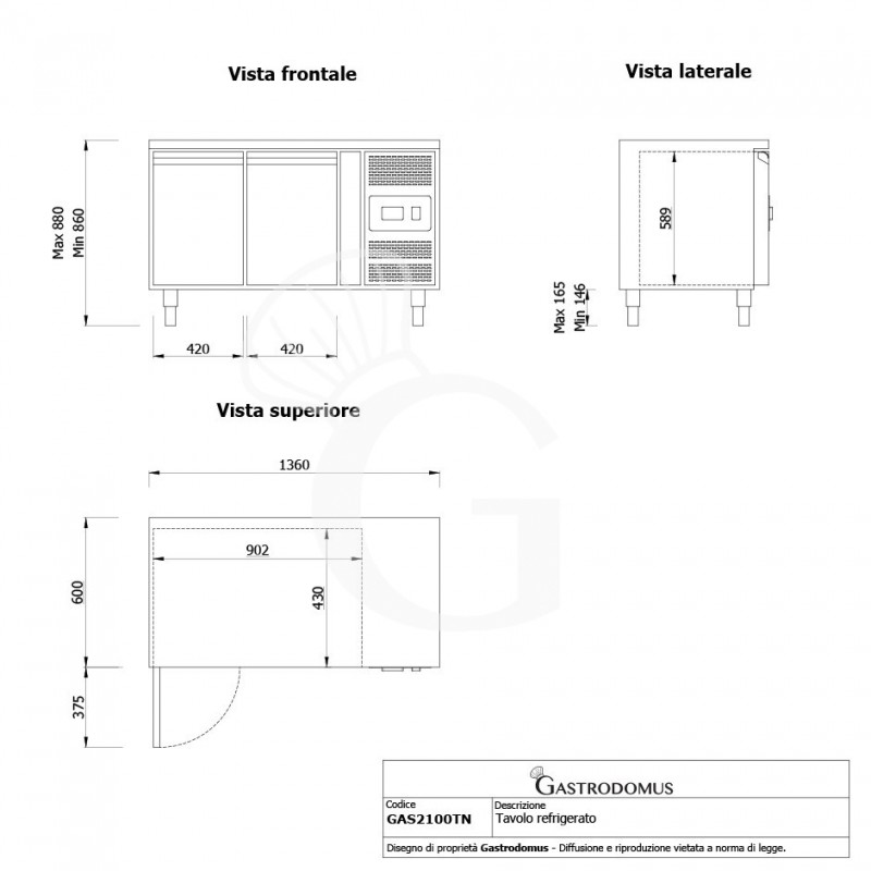 Mesa Refrigerada 2 Puertas 600 mm de profundidad -2°C/+8°C Clase de eficiencia energética D