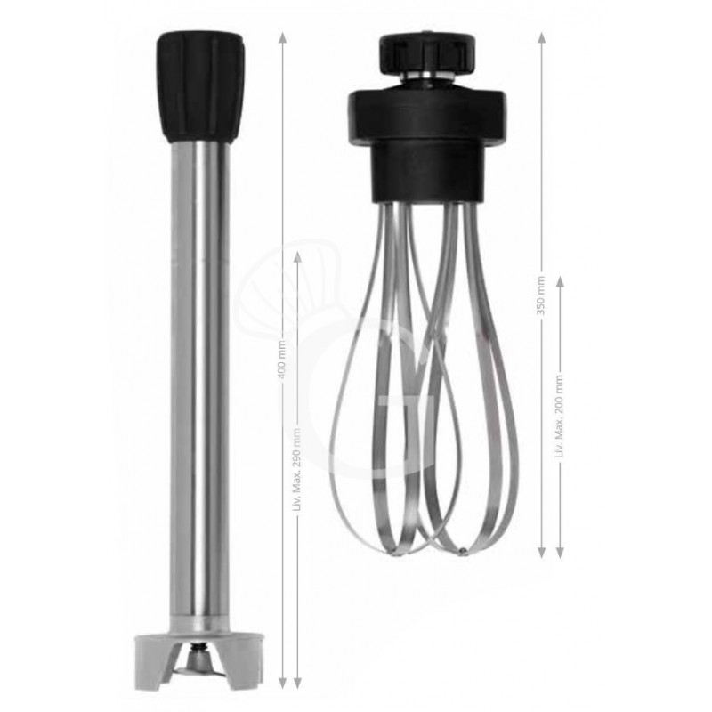 Mixer de inmersión con variador, mezclador y batidor de inox  400W - 2500/1100 rpm