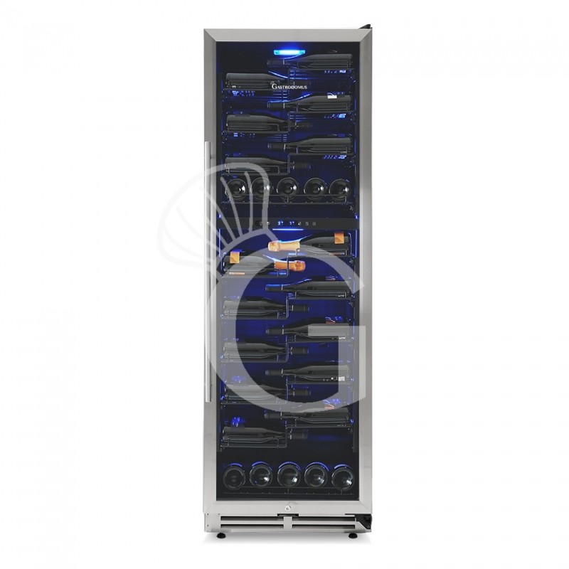 Vinoteca empotrable ventilada doble temperatura puerta de inox 420 LT 9 estantes 107 botellas +5°C/+22°C