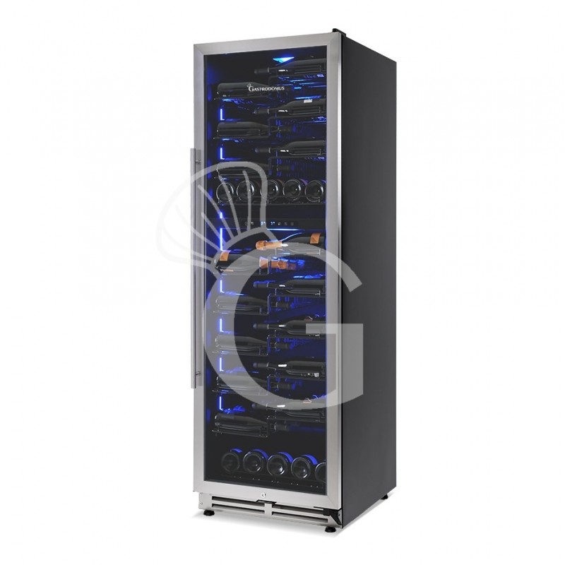 Vinoteca empotrable ventilada doble temperatura puerta de inox 420 LT 9 estantes 107 botellas +5°C/+22°C