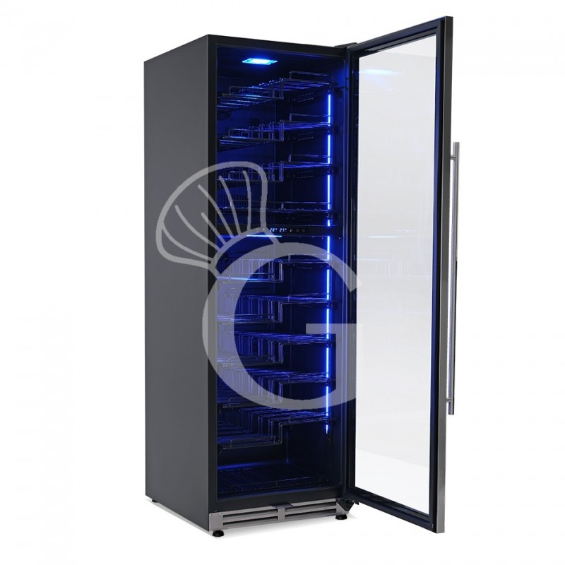 Vinoteca empotrable ventilada doble temperatura puerta de inox 420 LT 9 estantes 107 botellas +5°C/+22°C