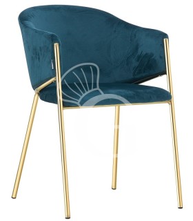 Silla con estructura de metal acabado latón y tapizado en tejido o terciopelo