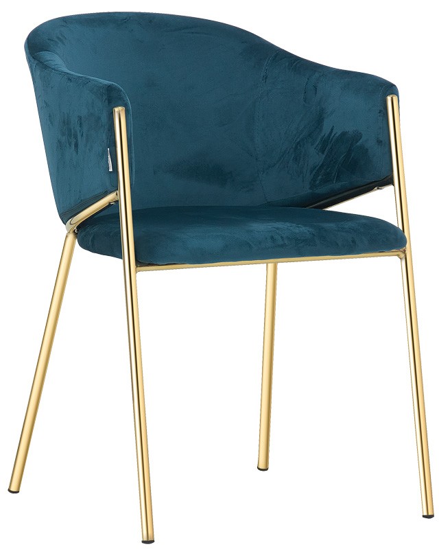 Silla con estructura de metal acabado latón y tapizado en tejido o terciopelo