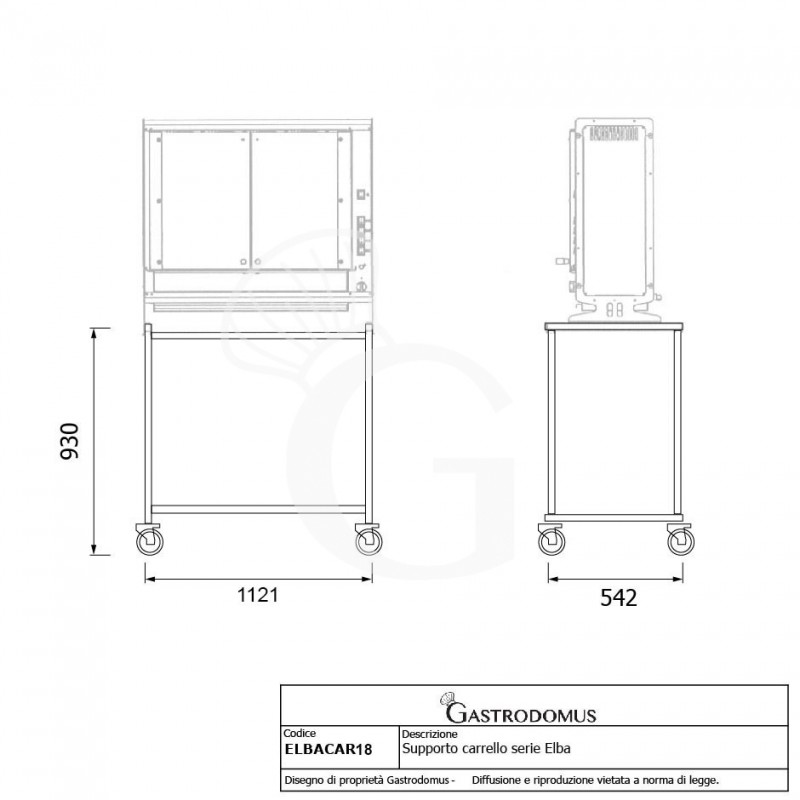 Carro de acero inoxidable con ruedas para asador 18/PELBA - H 930 mm