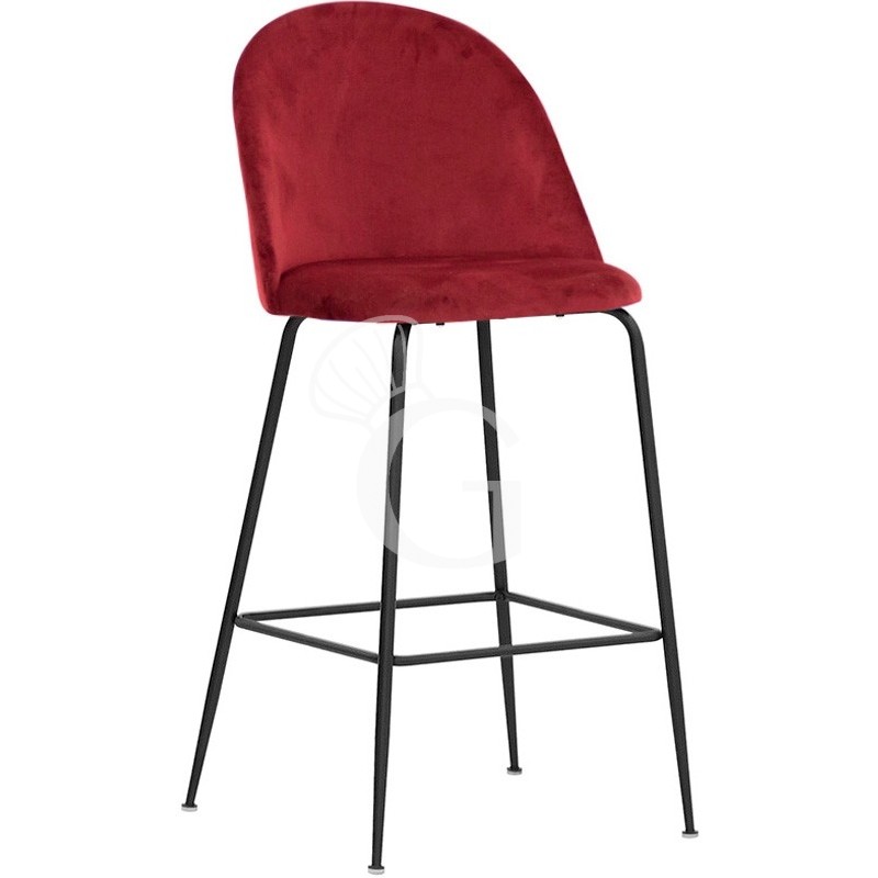 Taburete Rich con estructura de metal pintado y revestimiento de terciopelo, rojo