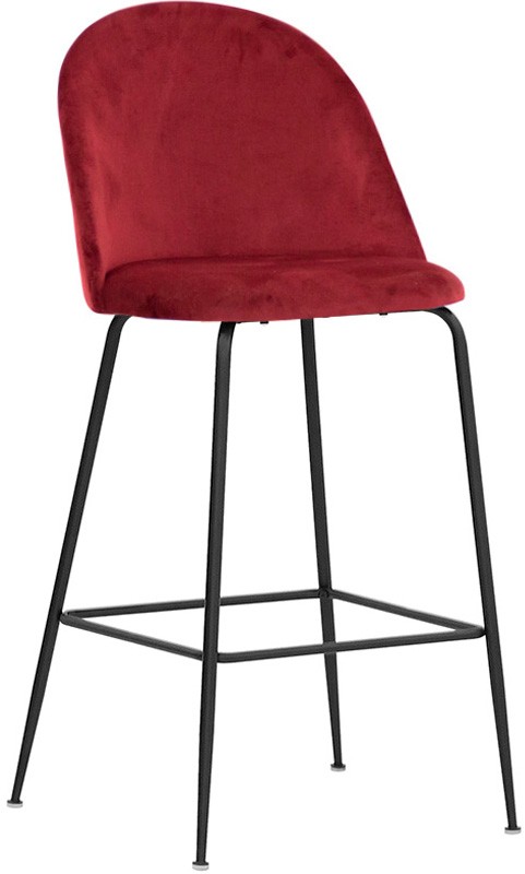 Taburete Rich con estructura de metal pintado y revestimiento de terciopelo, rojo