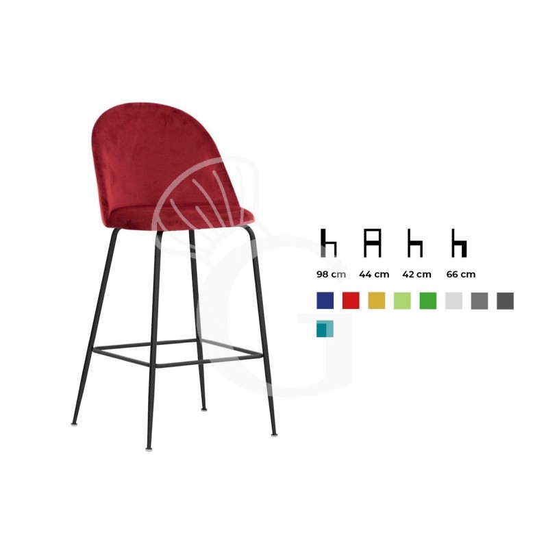 Taburete Rich con estructura de metal pintada y revestimiento en terciopelo