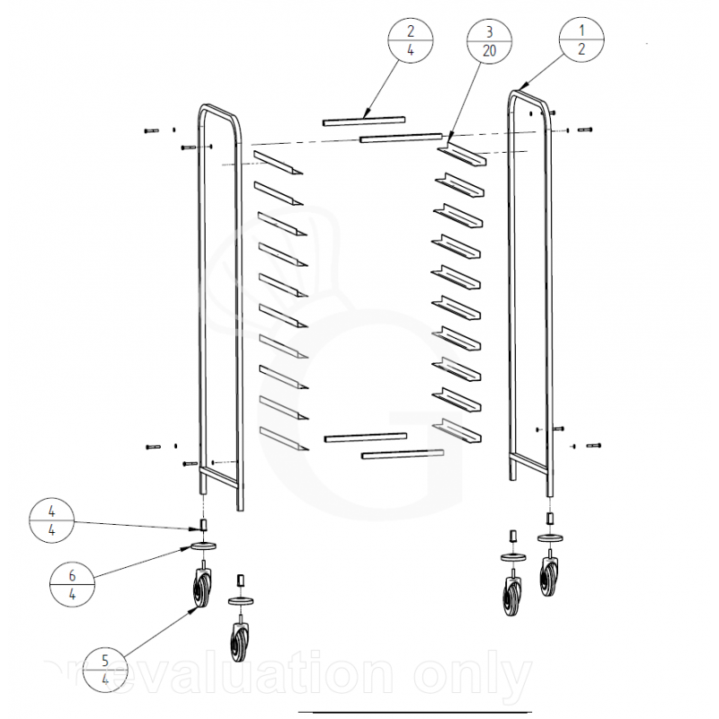 Carro bandejero con paneles laterales inox para 10 bandejas GN1/1 - L 450 mm x P 620 mm x H 1750 mm