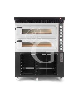 Horno eléctrico de 2 cámaras para 6+6 pizzas Ø 350 mm, control mecánico, con campana negra y cámara fermentación negra