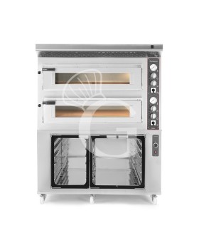 Horno eléctrico de 2 cámaras para 6+6 pizzas Ø 350 mm, control mecánico, con campana inox y cámara fermentación inox